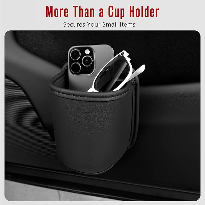 Leather Car Cup Holder Organizer (2-Pack) | Anti-Sag Clip On Drink Cupholder for Back Seat, Car Side Door, Headrest | Premium Extra Automotive Cup Holders for Water Bottles, Tumblers & Coffee Mugs