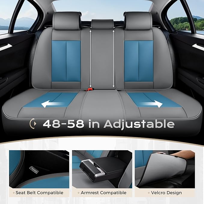 Coverado Seat Covers, Car Seat Covers Full Set, Leather Seat Covers for Cars, Car Seat Protector, Gray Car Seat Covers Front 