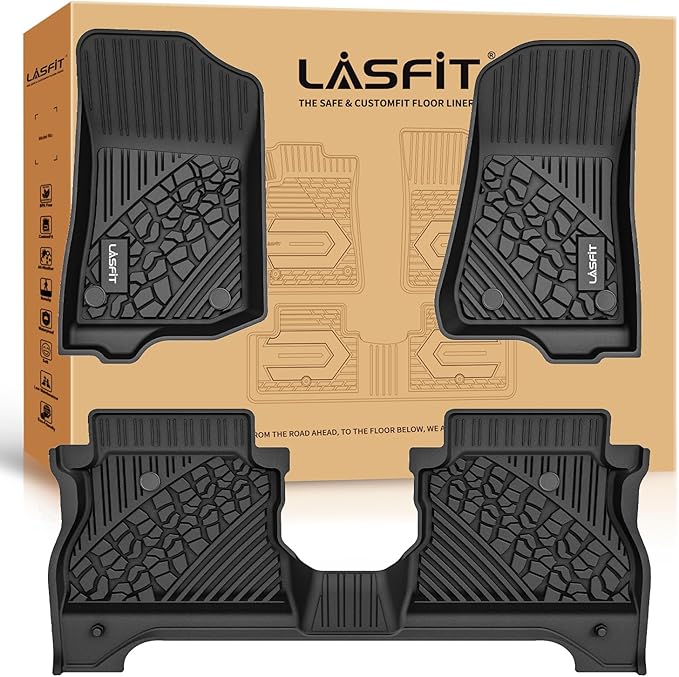 LASFIT Floor Mats for Jeep Gladiator JT 2020-2025 2026 All Weather TPE Custom Fit Pickup Truck Mats Floor Liners 1st & 2nd Row, Black