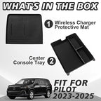Muslogy Center Console Organizer & Wireless Charger Protective Mat Compatible with Honda Pilot 2023-2026/2024-2026 Passport Accessories Phone Charge Area Cover Console Inserts Mats Anti Slip 2PCS Set