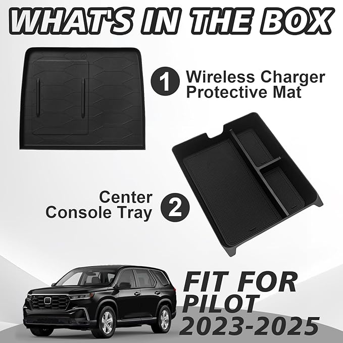 Muslogy Center Console Organizer & Wireless Charger Protective Mat Compatible with Honda Pilot 2023-2026/2024-2026 Passport Accessories Phone Charge Area Cover Console Inserts Mats Anti Slip 2PCS Set