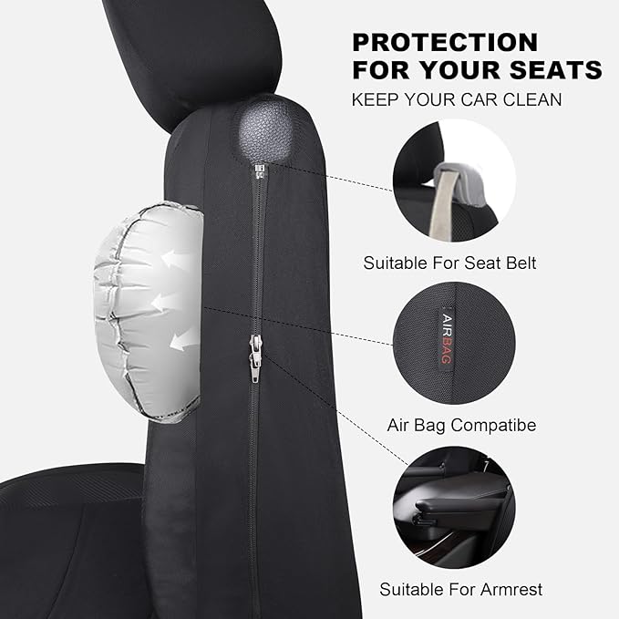 Flying Banner AquaShield Front car seat Covers Set Waterproof Water Resistant arm Rest Compatible Shoulder Seatbelt Compatibl