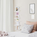7 Tier Wall Shelf Unit-White Floating Shelves for Home Decor, Modern Unique Asymmetric Design for Bedroom & Living Room Stora