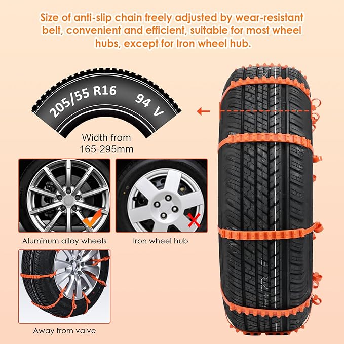 Qoosea Snow Chains Tire Chains for Car Trucks 12Pcs Universal Thickened Manganese Steel Emergency Snow Tyre Chains Adjustable