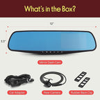 Pyle Dash Cam Rearview Mirror - 4.3” DVR Monitor Rear View Dual Camera Video Recording System in Full HD 1080p w/Built in G-S