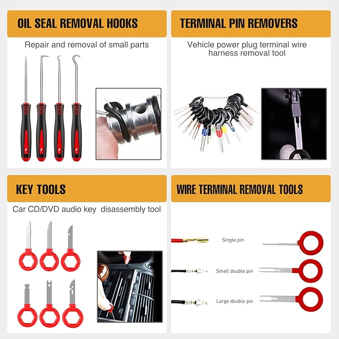 GOOACC 238Pcs Trim Removal Tool, Auto Push Pin Bumper Retainer Clip Set Fastener Terminal Remover Tool Adhesive Cable Clips P