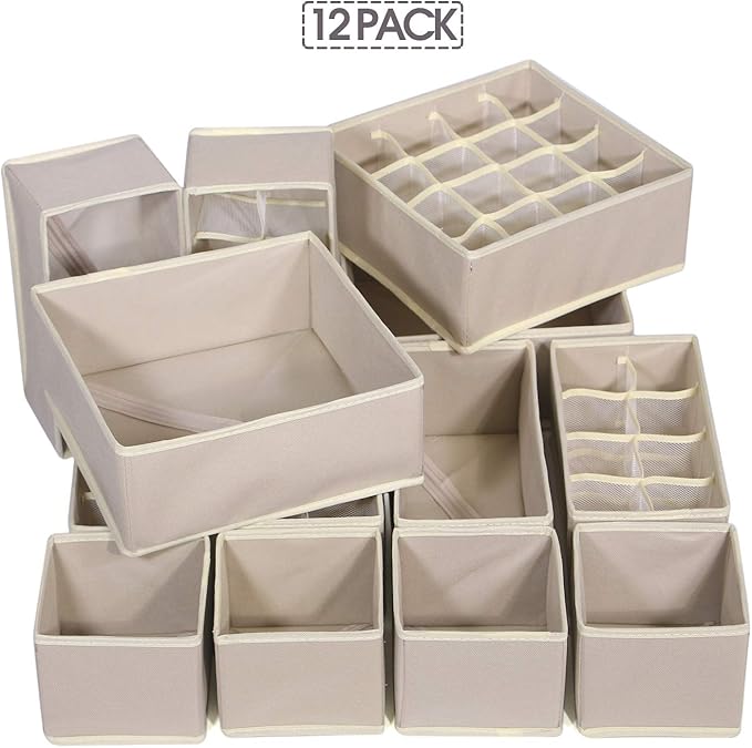 TENABORT 12 Pack Foldable Drawer Organizer Dividers Cloth Storage Box Closet Dresser Organizer Cube Fabric Containers Basket 