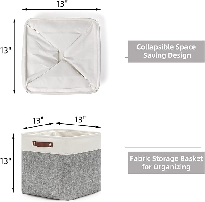 HNZIGE Storage Foldable Storage Baskets Cubes Set(3 Pack) Fabric Bins for Shelves,13 Inch Storage Basket for Organizing with 