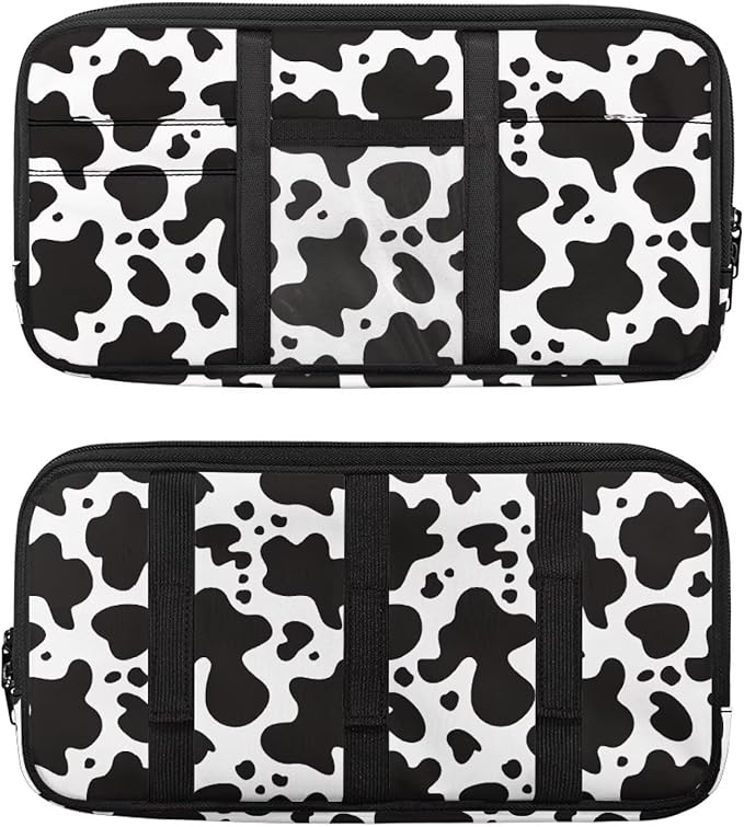 Cow Print Car Sun Visor Organizer Storage Auto Interior Accessories Pocket Organizer - Lightweight Car Truck SUV Storage Pouch Holder, with Multi-Pocket Zipper for Card, Document