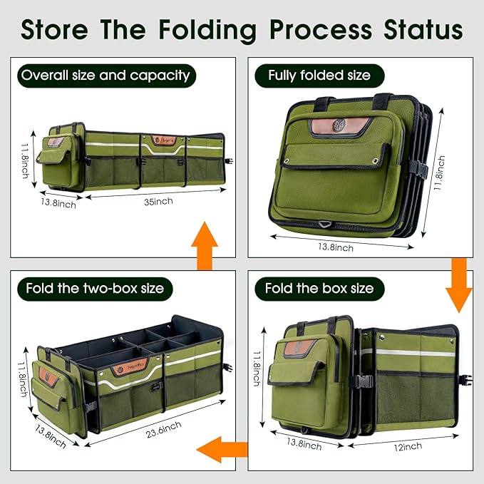 Car Trunk Organizer for SUV, Heavy Duty Waterproof Trunk Organizer, Foldable Collapsible Car Organizer with Cooler, Multi-Comp