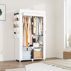Portable Closet for Hanging Clothes, Portable Wardrobe Closet with Cover, 4 Storage Shelves, 2 Hanging Rods and 8 Side Pocket