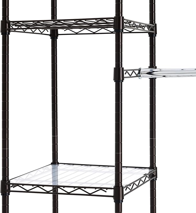 Amazon Basics Expandable Metal Hanging Closet Organizer and Storage Rack Wardrobe with Shelves, 57-80''L x 14''W x 72''H, Bro