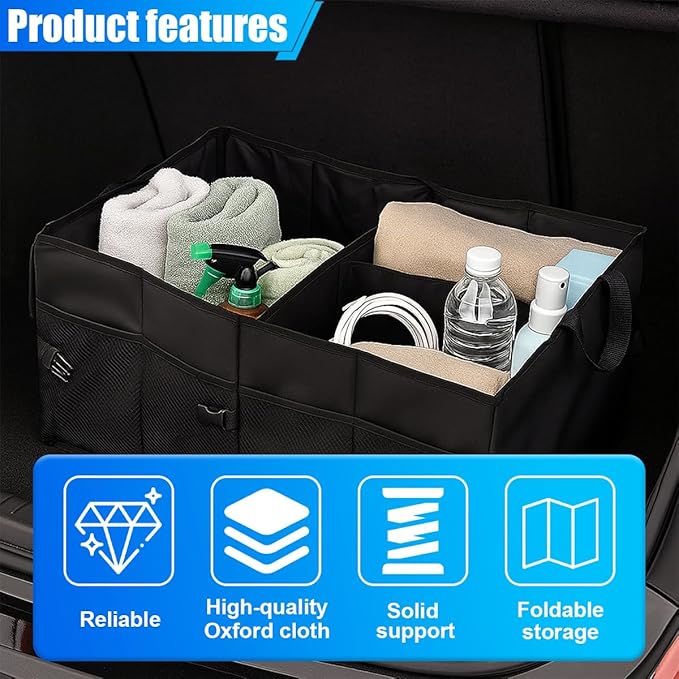 Car Trunk Organizer, Waterproof 600D Oxford Cloth Backseat Car Organizer, Large-capacity Collapsible Multi Compartment