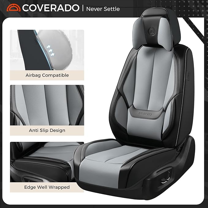 Coverado Seat Covers, Car Seat Covers Front Seats, Car Seat Cover, Car Seat Protector Waterproof, Seat Cushion Nappa Leather 