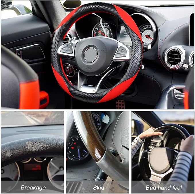 Steering Wheel Cover for Women and Men, Carbon Fiber Plush Steering Wheel Cover Soft Anti-Slip Comforting, Universal 15 Inche