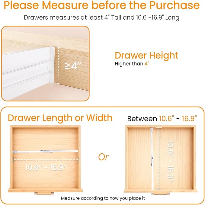 4 Pack Drawer Dividers for Clothes, 4" High 10.6"-16.9" Drawer Divider Adjustable Expandable Dresser Drawer Organizer, Clear 