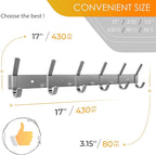 Coat Rack Wall Mount – Brushed Nickel 17 Inch Stainless Steel Hook Rail with 6 Heavy Duty Double Coat Hooks – Wall Mounted Co