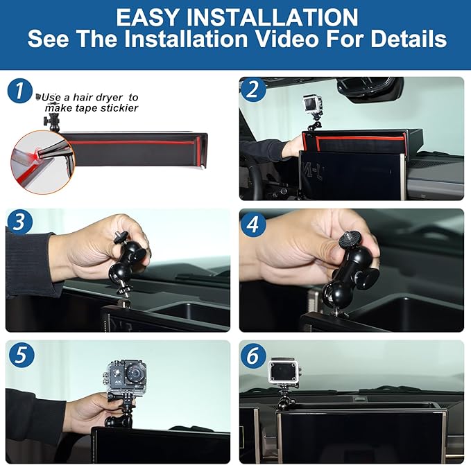 Center Console Dash Cam Mount&Dashboard Storage Tray for Hummer EV Accessories 2022-2025 2026 SUV Pickup,Rotatable Car Dash Cameras Mount Holder Box Organizer,Mount Fit for Action Camera