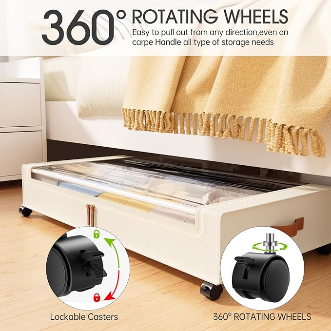 Yecaye Under Bed Storage with Wheels 2Pack, 70L Larger Capacity Under Bed Storage Containers, Underbed Shoe Storage Organizer