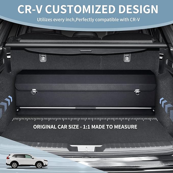 Car Trunk Organizer for Honda CR-V 2017-2022, Collapsible Sturdy Trunk Storage Container with Lid and Handle Large Leather Car