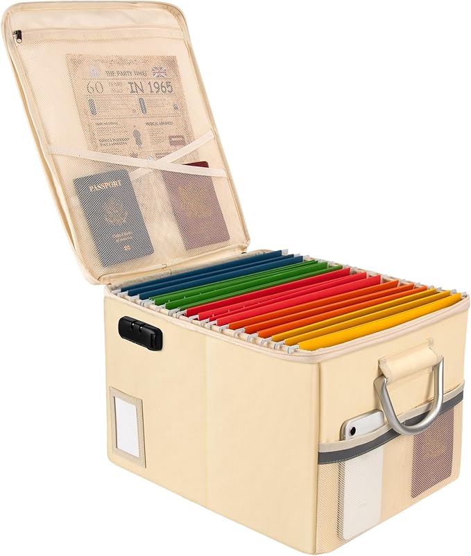 TOMKID Fireproof Document Box, Fire Proof Safe Box for Home Document Organizer with Lock, Fire Office Storage Cabinet for Han