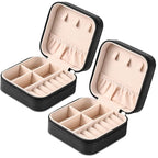 Neveika 2pcs Portable Travel Mini Jewelry Box Leather Jewellery Ring Organizer Case Storage Gift Box Girls Women (black).