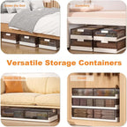2 Pack Under Bed Storage Containers With Wheels,StackableFoldable Under Bed Storage Containers With Lids for Clothes Shoes Bl