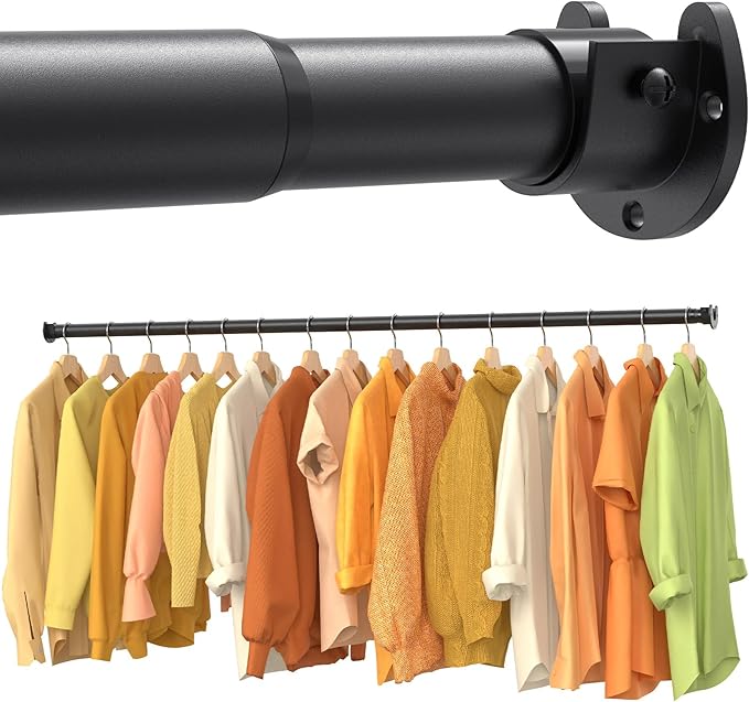 Closet Rods for Hanging Clothes, 17-28 Inch No-Cut Stepless Adjustable Closet Rod, 1.3 Inch Heavy Duty Metal Closet Hanging R