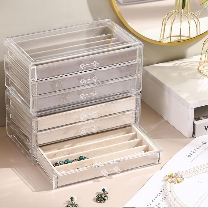 CLUQMEIK Necklace Organizer Box, Tray with Clear Lid, Dustproof Velvet Necklaces Holder Storage Display Case, Necklace Tray D
