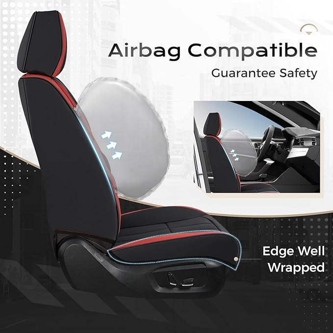 Coverado Car Seat Covers Front Set, Luxury Nappa Leather Seat Covers Universal Fit Waterproof Non-Slip Breathable Automotive 