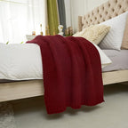 Longhui bedding Chunky Cable Knit Throw Blanket Lightweight Burgundy 100% Organic Cotton Blanket for Sofa Couch Bed Baby Nurs