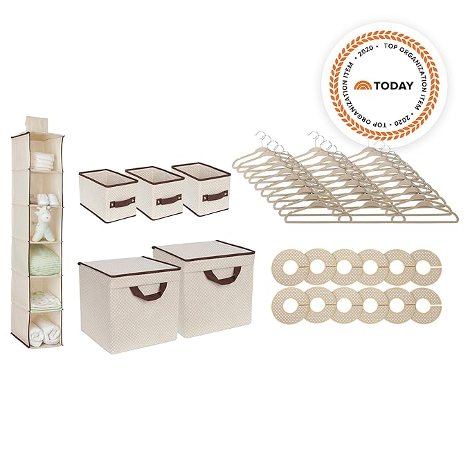 Delta Children Nursery Storage 48 Piece Set - Easy Storage/Organization Solution - Keeps Bedroom, Nursery & Closet Clean, Bei