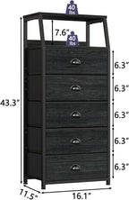 Furnulem Black Dresser with 5 Drawers, Vertical Storage Tower Fabric Dresser for Bedroom, Hallway, Entryway, Nursery, Closet 