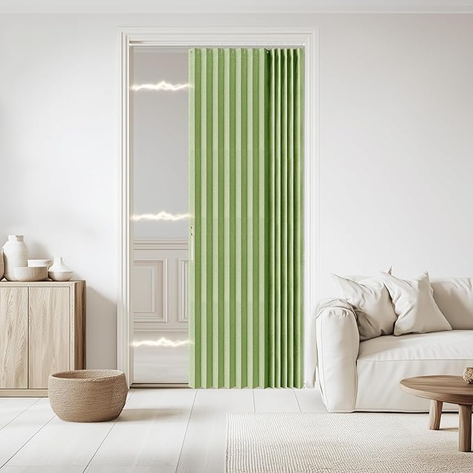 Jilron Accordian Door Curtain, 100% Blackout Folding Magnetic Doorway Curtains,Linen Style Closet Doors,for Room Divider,Priv