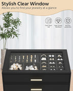 AKOZLIN Jewelry Box with Clear Lid Functional Leather Jewelry Storage Organizer Case 2 Drawers for Women Girls Necklace Ring 