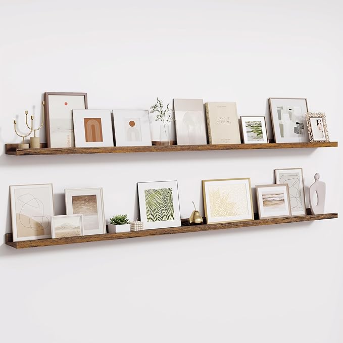 Fun Memories Long Wall Shelves Set of 2-72 Inch Floating Shelves for Wall - Picture Ledge Shelf with Lip for Storage - Wall -