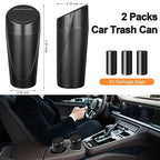 Car Trash Can, 2 Packs Mini Car Trash Bin with Lid, Leakproof Cup Holder Car Garbage Can with 60 Trash Bags, Vehicle Front Back Seat Organizers and Storage for Car, Home, Office, Black