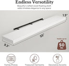 Floating Shelves for Wall, 9.3" Deep Wall Mounted Wood Shelves for Bathroom, Bedroom (White, 55)