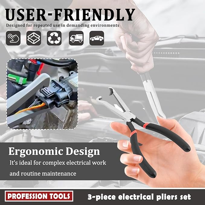 3PCS Electrical Disconnect Pliers for Cars,3 Type Multi-Purpose Electrical Connector Pliers Set Disconnects Connectors/Hose/S