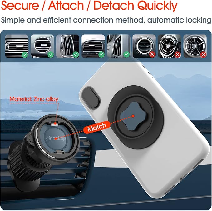 sincetop Car Phone Mount with Lock Hook, Horizontal Vent Fin Holder, One Hand Quick Mount & Release