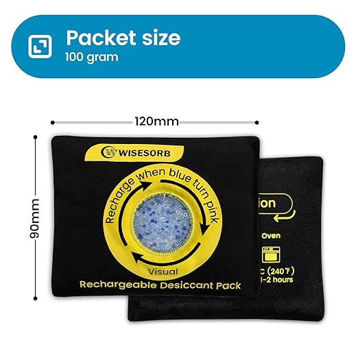 100g Reusable Silica Gel Desiccant Packs, Rechargeable Dehumidifier Moisture Absorbers with Color Indicator for Bins, Gun