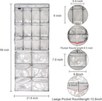 2 Pack Extra Large Hanging Crystal Clear Over Door Shoe Organizers, Closet Shoe Rack Organizer, 12+6 Pockets, 8 Hooks, Grey (