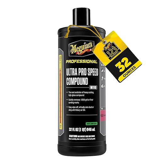 Meguiar's M11032 Mirror Glaze Ultra Pro Speed Compound, Rubbing Compound for Cars Removes Up to 1,200 Grit Sanding Marks and Leaves a Swirl-Free, High-Gloss Finish, 32 Oz or 1 Gal