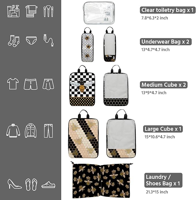 7 Pcs Compression Packing Cubes for Travel, Waterproof Suitcase Luggage Backpack Organizer with Toiletry Bag Travel Essential