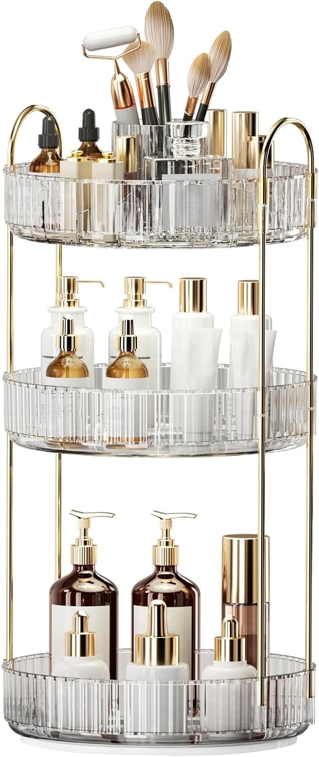 360° Rotating Makeup Organizer, Large-Capacity Skincare Make Up Storage 3 Tier Perfume Organizers Cosmetic Dresser Organizer 