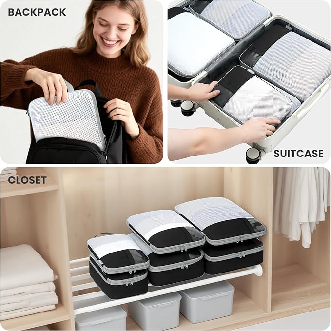 Compression Packing Cubes for Travel, Lightweight Vacation Travel Essentials, Travel Accessories for Suitcase Organizer Bags 