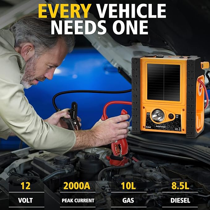 2000A Peak Jump Starter with Air Compressor Portable Power Station with 400W Inverter 12V Car Battery Booster for 8.5L