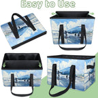 Reusable Grocery Bags Heavy Duty Shopping Bags Foldable Large Tote Bags with Long Handles & Hard Bottom