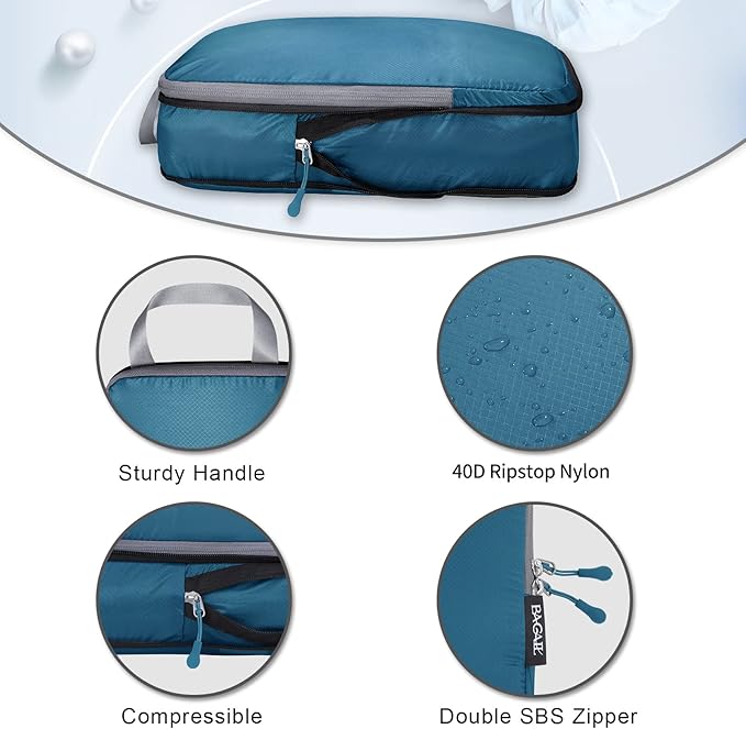 BAGAIL 5 Set Ultralight Compression Packing Cubes Travel Accessories Expandable Packing Organizers(Teal)