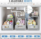 Under Sink Organizer Upgrade To Professional Rails,2-Tier Dual Pull Out Cabinet Storage,Height Adjustable Slide Out Drawers F